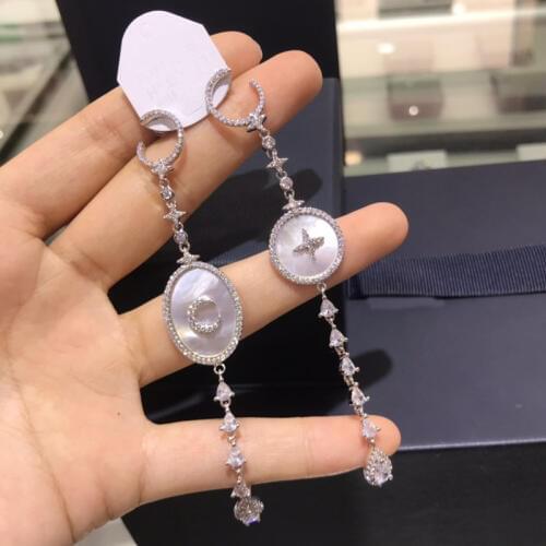 UMGODLY Copper Star & Moon Drop Earrings with Mother of Pearl AAA Micro Cubic Zirconia Women Luxury Brand Jewelry