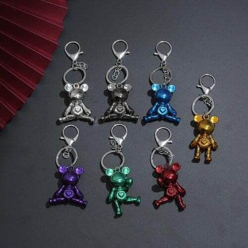 Cute trendy violent bear Keychain metal pendant car key chain men and women couple bag hanging decorative toy key ring