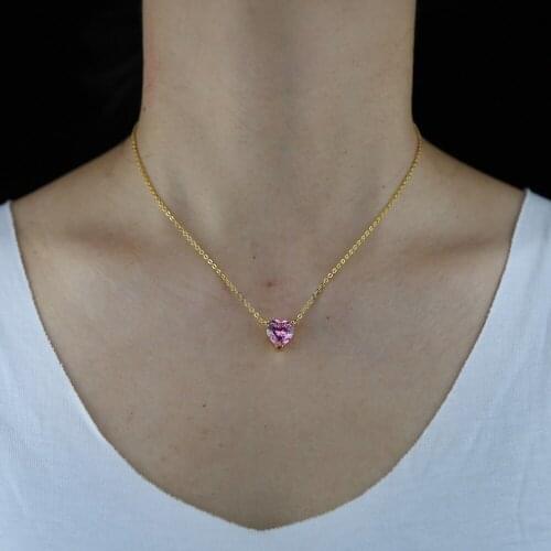 Fashion purple Pink Blue Heart cz Pendant Necklace Elegant Womens Wedding Clavicle Chain Jewelry Romantic Valentines Gifts