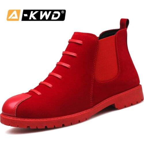 Fashion Black Red Grey Men Winter Boots Pu Leather Chelsea Ankle Shoes Man Boots Shoes Slip-on Brand Men Boots 44 Retro Men Boot