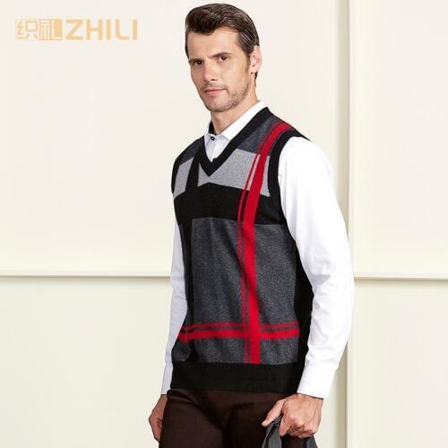 High Quality 100% Cashmere Mens V Neck Sleeveless Argyle Sweater Vest 2018 New Fashion