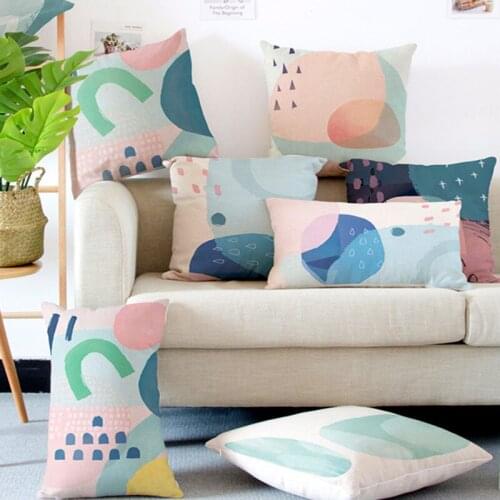 Nordic Abstract Pink Geometric Pillow Cover Christmas Linen Cushion Cover Home Decorative Throw Pillows sofa Pillow Covers