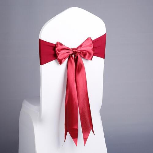 New 20pcs/lot Wedding Party Decoration Wine Red Satin Bow Tie Chair Sash Ribbon Hotel Banquet Yellow Elastic Spandex Chair Band