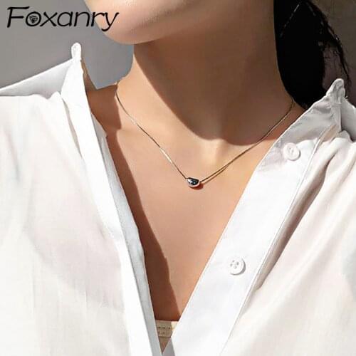 Foxanry 925 Sterling Silver Party Necklace for Women Fashion Simple Smooth Beans Clavicle Chain Bride Jewelry Birthday Gifts