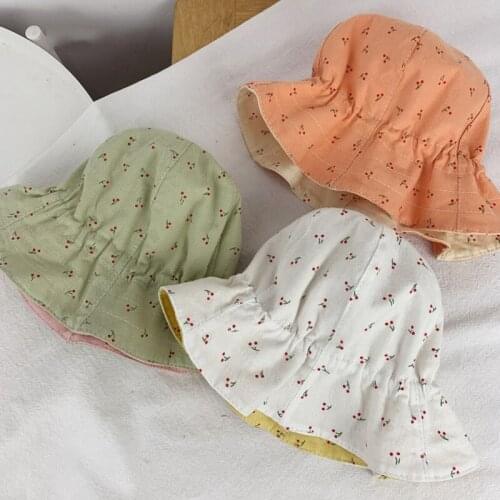 Cute Cherry Print Baby Bucket Hat Summer Soft Cotton Kids Sun Hat Outdoor Infant Girls Panama Cap