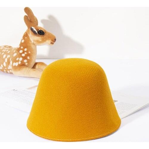 Bucket Hat Ladies Autumn And Winter New Warm Cylinder Woolen Pure Color Bell-Shaped Fishermans Hat