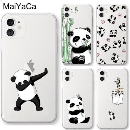 Cute Animal Panda Transparent Case For iPhone 11 12 Pro Max mini SE 2020 6S 7 8 Plus X XS Max XR 5S TPU Cover