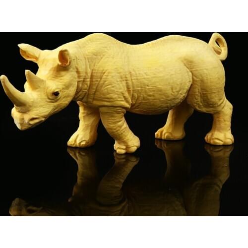 Rhinocero Figurine Boxwood Carved Handicrafts Animal Ornaments Wood Carving Crafts Ornaments Statue Sculpture Home Decor GY50