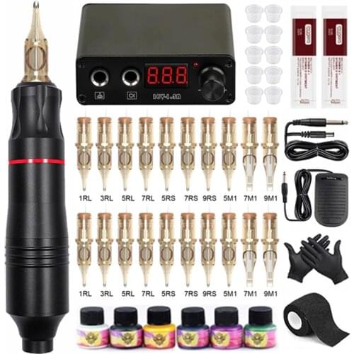 Complete Tattoo Kits Professional Permanent Makeup Rotary Tattoo Machine Set Rotary Tattoo Machine with Cartridges Needles Sets