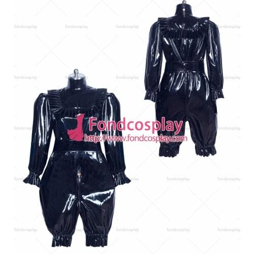 French lockable black PVC jumpsuits Romper adult sissy baby Unisex costume Tailor-made[G3914]