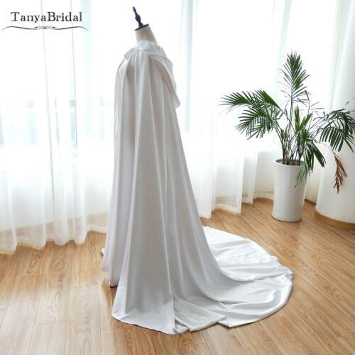Silk Satin White Cape with Hood Bridal Wrap Long Shawls Winter Spring Wedding Cape Jacket COSPLAY Accessories DJ054