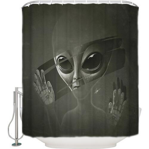 Alien Extra Long Fabric Bath Shower Curtains Bathroom Decor Sets with Hooks Polyester Home Decoration