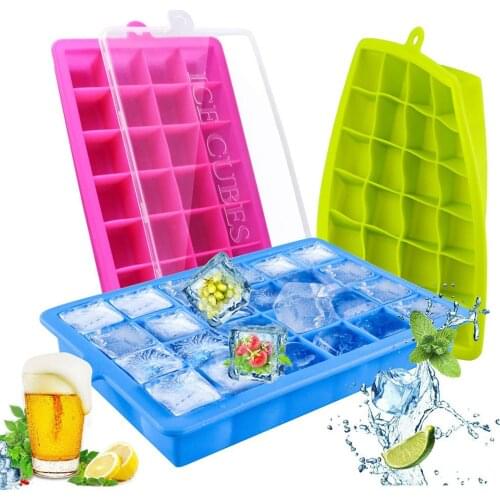 1PCS Silicone Ice Cube Maker moldes de silicona 24-Cube Ice Tray Ice Mold Storage Container For Whiskey Cocktail Kitchen Tools