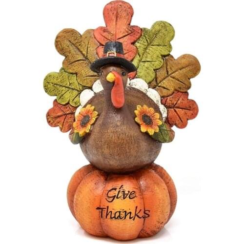 Thanksgiving Day Pumpkin Turkey Statues Resin Figurines Ornament Autumn Fall Harvest Halloween Dining Tablet Decoration
