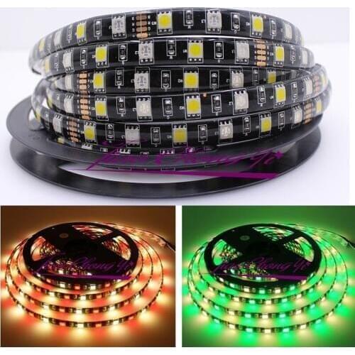 5M 5050 RGBWW RGB+ warm white 300 led strip light Black PCB waterproof 12V