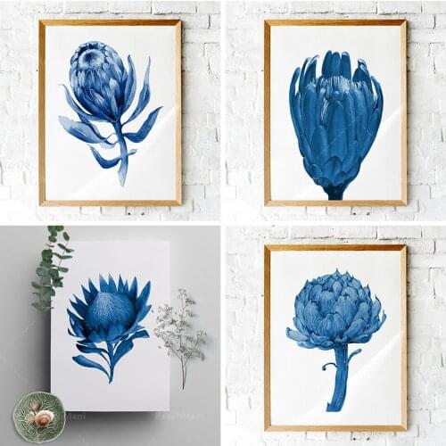 Navy Blue Flower Wall Art Canvas Hampton Style Art Canvas Plant Flowers