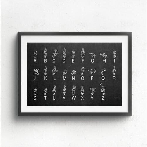Sign Language Poster and Print Vintage Nursery Decor Alphabet Inspirational Wall Art Canvas Painting Picture Home Decoration