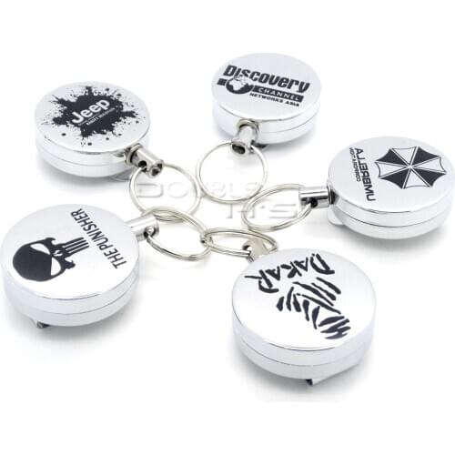 50pcs/lot Recoil Extendable Metal Wire 60cm Key Chain Ring Clip Pull Keyring Retracting