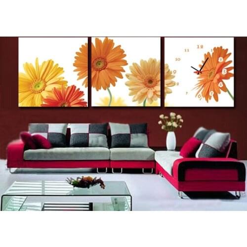 Top Quality counted clock cross stitch kit triptich triptych sunflower flower, timepieces included