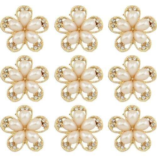 Yundfly 10pcs/lot Metal Decorative Buttons Crystal Pearl Alloy Rhinestone Buttons Diy Flower Center Craft Jewelry Supplies