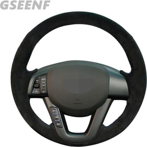 Car Steering Wheel Cover For Kia K5 Optima 2008 2009 2010 2011 2012 2013 Black Hand-stitched Suede DIY Steering Wheel Cover