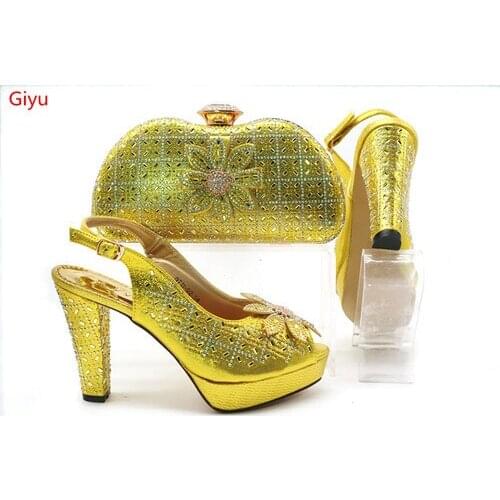 Yellow Matching Shoes and Bags Italian In Women Nigerian Party Shoe and Bag Sets Women Shoes and Bag Set Italy ! SSN1-7