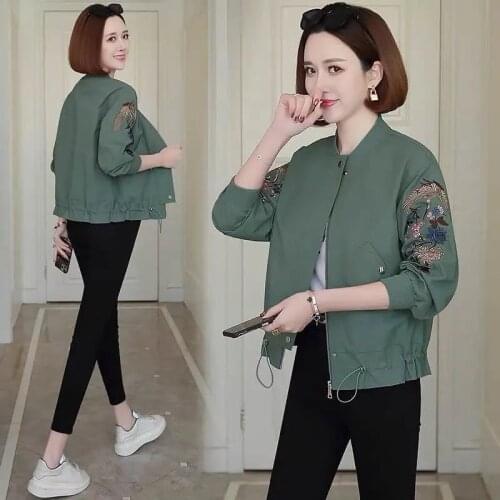2021 New Womens Jacket Spring Autumn Pocket Zipper Coat Loose Plus Size Casual Windbreaker Famale Long Sleeve Jackets Outwear