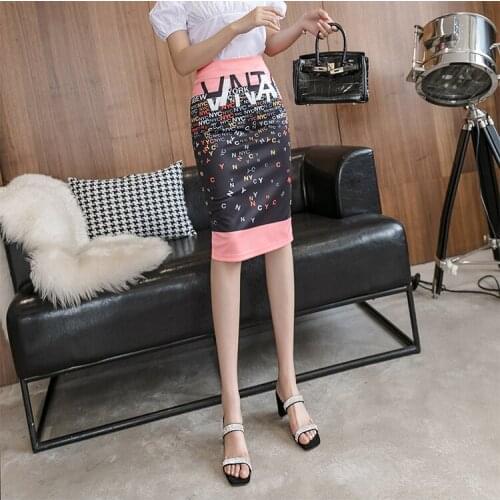 Women Pencil Skirt High Waist Midi Skirt Ladies Digital Print Hip Skirt Letter Pink Elegant Skirt Mini Sexy Knee-length Skirts