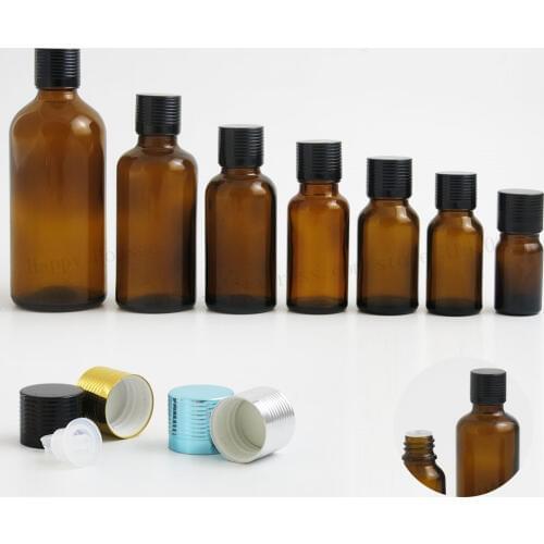 10pcs/lot Cosmetics Brown Essential Oil Bottle Amber Glass Bottle With Screw Cap Orifice Reducer 5ml 10ml 15ml 20ml 30ml 50ml