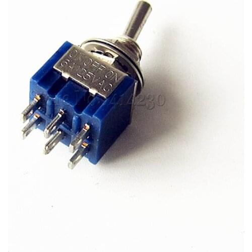 10Pcs Mini 6 Pin 3 Position Toggle Switches ON-OFF-ON DPDT Mini Toggle Switch 6A/125V AC MTS-203 Blue