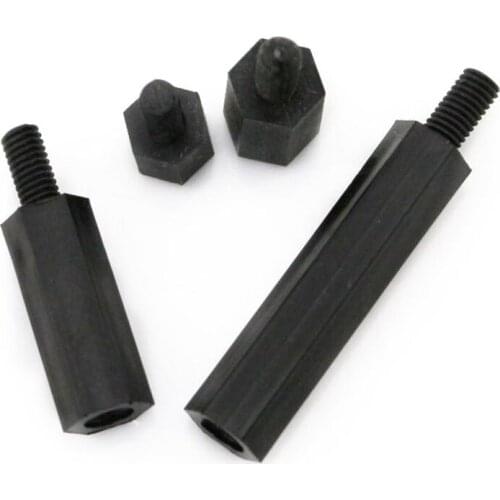 20Pcs M4 M4*30+6mm 6mm B Black Nylon Hexagonal Hex Standoff Spacer Female & Male Thread Plastic Hexagon Pillar Screw Nut Plastic
