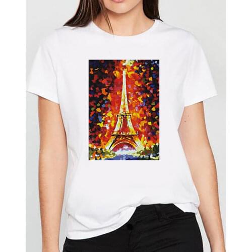Fashion Eiffel Tower T Shirt Women Lovely Print Short Sleeved O-neck T-shirt Vintage Vogue Ullzang Tshirt Harajuku Tops