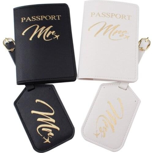 4pcs Portable Mr Mrs Travel Passport Card Cover with Luggage Tags Holder Case