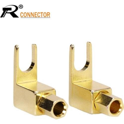 4cs/lot Right Angle Speaker 4MM Banana Plug Jack 24K Gold Plated Screw Solderless Y Fork Wire Connector Wholesale