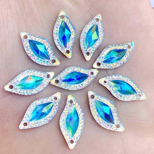 60pcs 9*20mm S Leaf shape Sew On Rhinestones Flat Back Rhinestone Buttons Crystal Beads Sew-On Stone -Z521
