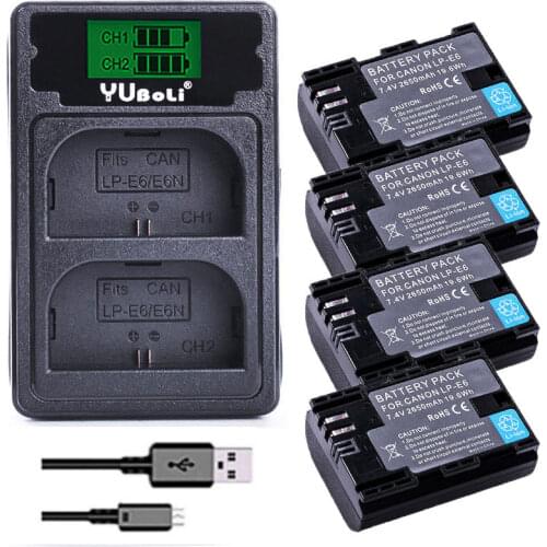 2x LP E6 LPE6 LP-E6 E6N Battery 2650mAh + LED Dual Charger For Canon EOS 5DS R 5D Mark II 5D Mark III 6D 7D 80D EOS 5DS R Camera