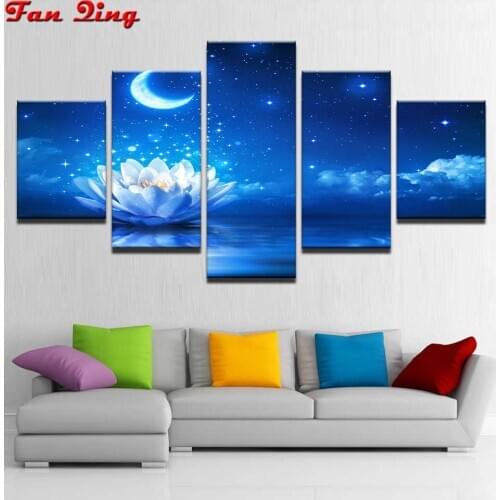 5d diy diamond embroidery White Lotus Starry moon Diamond Painting Round square Mosaic Needlework Cross stitch Home Decor Gift