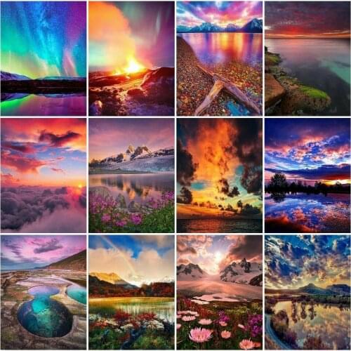 AZQSD Diamond Painting Natural Mosaic Home Decor Diamond Embroidery Landscape Needlework Picture Of Rhinestones Handmade Gift