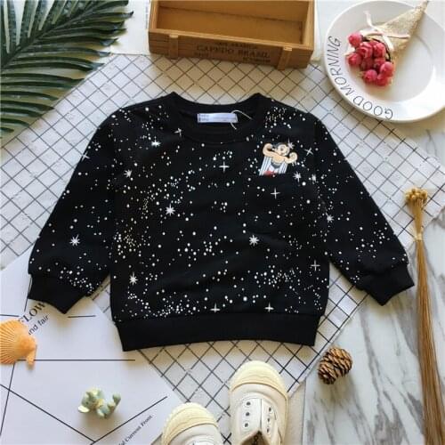 Tonytaobaby Fall and Winter Clothes New Style Baby Black Pure Cotton Star Pure Cotton Toddler Sweatshirt