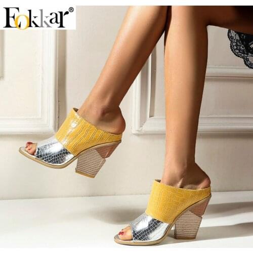 Eokkar 2020 Chunky Heels Pumps Women Snake Prints High Heel Casual Summer Shoes Wedges Heel Plus Size 45 Ladies Shoes Size 34-45