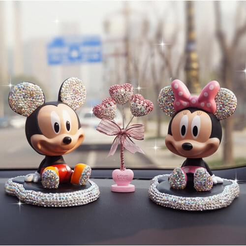 Disney Mickey Mouse Minnie Action Figure Dolls Fashion Mickey Minnie Anime Cartoon Shaking Head Model Toys Car Accessories