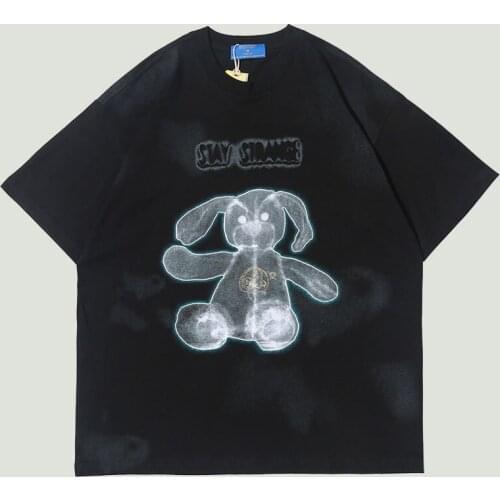 Mens Creative X-Rayed Bear Printing Short Sleeve T-Shirts Streetwear Hip Hop Casual Oversized Tshirts Mens Summer Fashion Tops