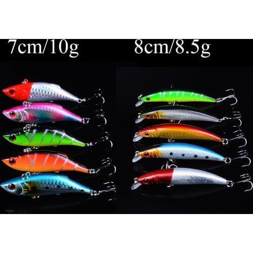 Hot Sale 10pcs Mixed 2 Models Isca Artificial VIB Fishing Lure Minnow Wobblers bass carp Fishing Tackle With 3D Eyes