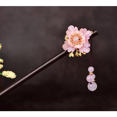 Chinese Ancient Temperamental Tang Costume Powder Crystal Hair Sticks Exquisite Princess Tassel Coloured Glaze Hair Sticks