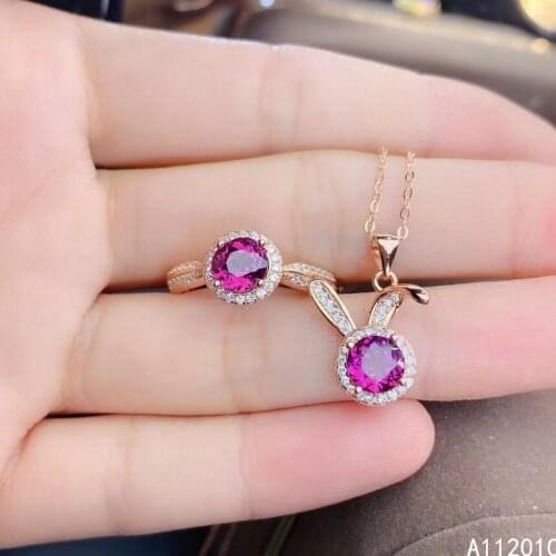 KJJEAXCMY Fine Jewelry 925 sterling silver inlaid natural gemstone garnet female ring pendant set exquisite Support detection