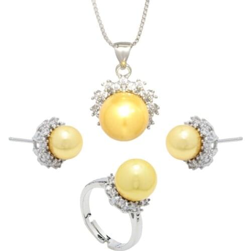 Romantic Golden Shell Beads Bride Wedding Jewelry Set Female Flower Necklace Earrings Rings Set Dress Accessories Bridesmaid