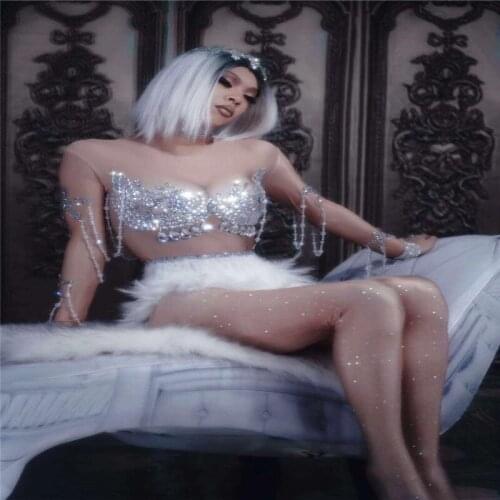 X20 Sexy feather Rhinestone bodysuit party dance wears diamonds jumpsuit High-slit outfits pole dance costumes bar wear dress dj