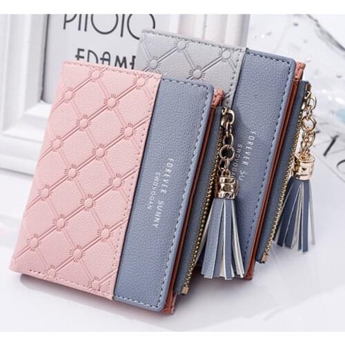 Leather Wallet Card Holder Tassel Simple All-Match Coin Purse Casual Hasp Zipper Short Large Capacity Female Money Clip Passport