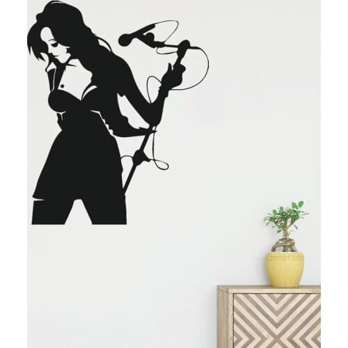 Handsome Female Singer Wall Sticker Punk Hiphop Singer Wall Decal Home Decoration For Concert Bedroom Vinyl Mural dw11175