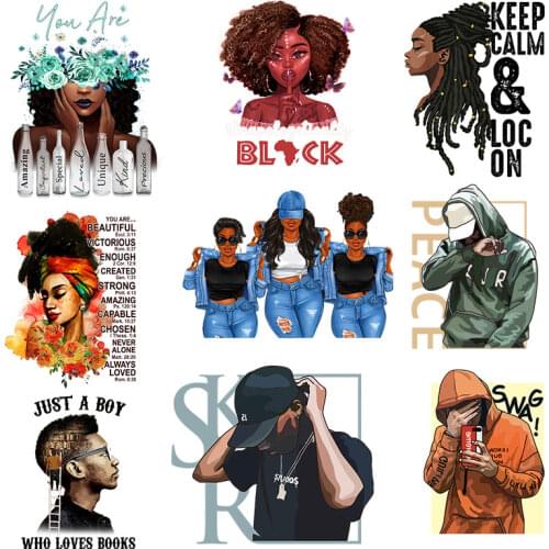 Beauty African Girl Boy Iron On Transfer Patches For Clothes Women T-shirt Hoodies Dress Stickers DIY Heat Vinly Sticker Decor